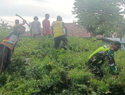 Babinsa Koramil 28/Meurah Dua Bersama Warga Bersihkan Semak Belukar di Desa Pante Beureune