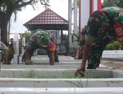 Sambut HUT TNI Ke – 79,Pembersihan TMP Dilakukan Prajurit Kodim 0907/Trk