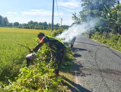 Demi Kenyamanan Bersma, Babinsa Bersama Warga Gotong Royong Bersihkan Jalan Utama Desa Berlieng