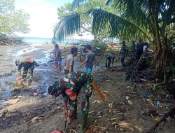 Hindari Pencemaran Laut, Kodim 1412/Kolaka Gelar Aksi Bersih Sampah di Pesisir Pantai Sulaho