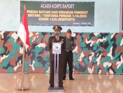Dandim 1425 Jeneponto Pimpin Acara Korps Raport Kenaikan Pangkat dan Pindah Satuan