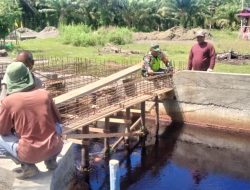 Babinsa Posramil Kuala Pesisir Bantu Gotong Royong Pembuatan Jembatan