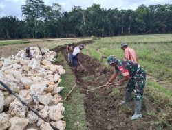 Babinsa Koramil 1407-21/Palakka Bersama Warga Perbaiki Saluran Irigasi Di Desa Mattanete Bua