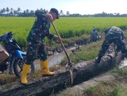 Penuhi Kebutuhan Air Petani, Babinsa Kodim 1404/Pinrang Bersama Warga Bersihkan Saluran Irigasi