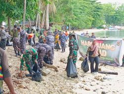 Sambut Hari Juang TNI AD Ke-79, Kodim 1801/Manokwari Ikut Berpartisipasi Dalam Pembersihan Pantai
