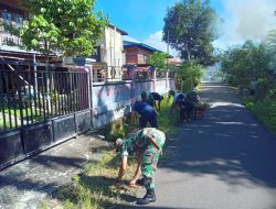 Anggota Koramil 01 Maiwa Melaksanakan Karya Bakti Pembersihan Selokan