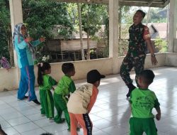 Babinsa Koramil 11/Barebbo Kodim 1407/Bone Gelar Senam Pagi Bersama Siswa TK Bukit Cinnong Di Desa Cinnong