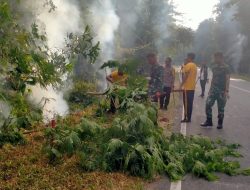 Pastikan Jalur Poros Bersih Dan Aman, Anggota Koramil 1407-21/Palakka Bersama Forkopimcam Gelar Kerja Bakti