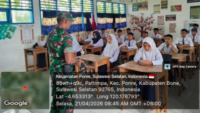 Tumbuhkan Rasa Bela Negara, Babinsa Koramil 1407-10/Ponre Laksanakan Binwanwil Kepada Siswa SMP