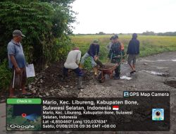 Tingkatkan Mobilitas Masyarakat, Babinsa Koramil 1407-14/Libureng Dukung Perbaikan Jalan Desa Mario