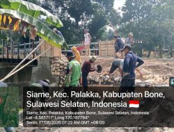 Kompak Dan Peduli, Personel Koramil Palakka Kodim 1407/Bone Bersama Warga Lanjutkan Pembangunan Fondasi Jembatan