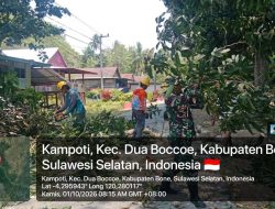 Cegah Gangguan Jaringan Listrik, Babinsa Ramil Dua Boccoe Kodim 1407/Bone Dampingi PLN Tebang Pohon Di Desa Kampoti