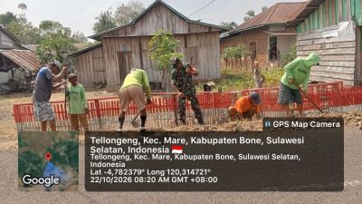 Demi Kebutuhan Air Bersih, Babinsa Mare Kodim 1407/Bone Dan Warga Bahu-Membahu Gali Jalur Pipa
